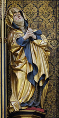 Virgin Mary under the Cross, Twelve Apostles altar in St James Church in Rothenburg ob der Tauber,...