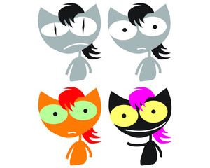 Set of cute cat character with various emotions. Vector illustrations. logo, mascot, sticker, emoji, emoticon.