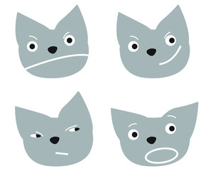 Set of cute cat character with various emotions. Vector illustrations. logo, mascot, sticker, emoji, emoticon.