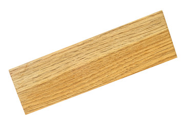 Wooden bar isolated on a white background, top view. Oak wooden beam.