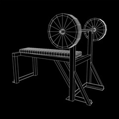 Barbell with weights. Gym equipment. Bodybuilding, powerlifting, fitness concept. Wireframe low poly mesh vector illustration.