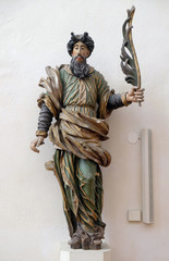 Statue of Saint in the Franciscan Church in Rothenburg ob der Tauber, Bavaria, Germany