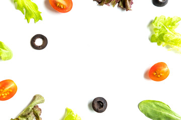 Various hydroponics vegetables isolated on white background with copy space, top view