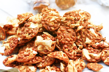 Crispy Peanut Chips (Thai Snack) in street food At Thailand