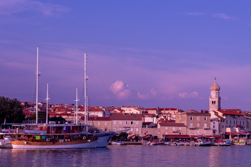 Fototapeta premium Evening view of the pier of the old city. Krk, island of Krk, Croatia.