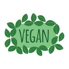 Vegan label. Healthy and Organic Food. Font with Brush. Food Intolerance Symbols and Badges. Vector illustration icon