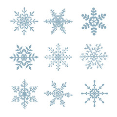 Fototapeta na wymiar Set of vectors snowflakes on white isolated background.