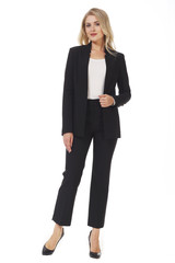 young caucasian business woman executive posing in black official pant suit