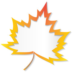 Maple leaves colorful flat vector icon. Autumn background, cutout paper frame of yellow maple leave.