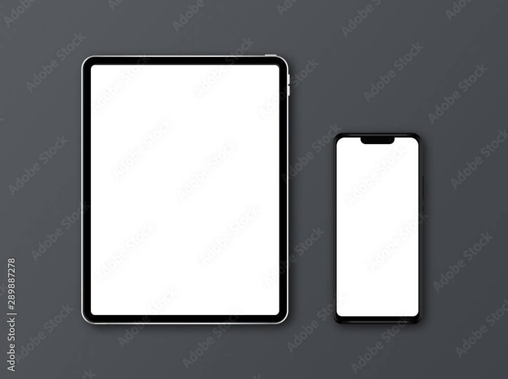 Poster modern tablet and smartphone photo mockup. smartphone and tablet with blank screen. template for bra