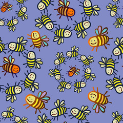 Seamless vector pattern with colorful decorative bees. 