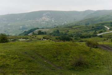 Fototapeta premium MouGreen lawn grass landscape in the caucasus mountains near kislowodsk, raw original picture