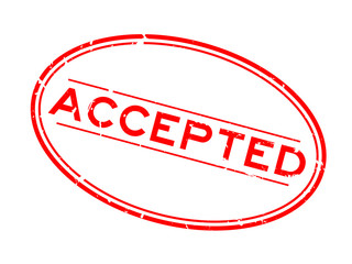 Grunge red accepted word oval rubber seal stamp on white background