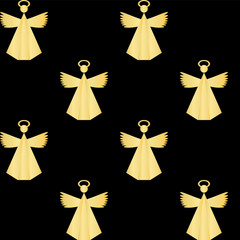 seamless background of angel christmas pattern in gold on black