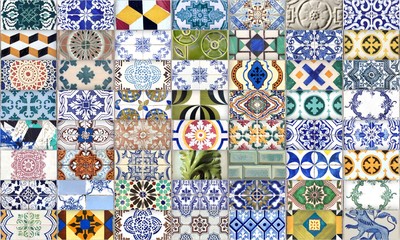 Fototapeta premium Seamless Portugal or Spain Azulejo Random Tile Background. High Resolution.