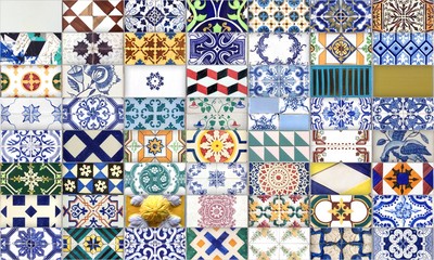 Seamless Portugal or Spain Azulejo Random Tile Background. High Resolution.