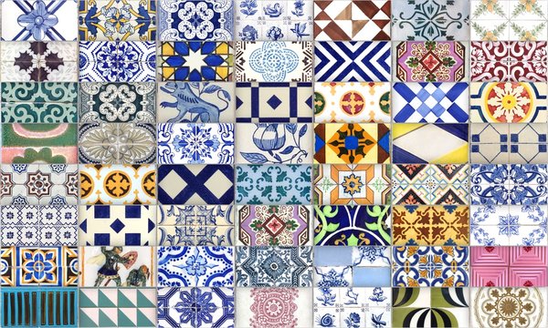 Seamless Portugal or Spain Azulejo Random Tile Background. High Resolution.