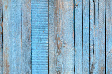 Old painted blue wooden planks, rustic texture, background.