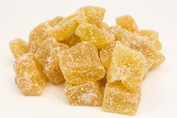 heap of dried candied ginger pieces