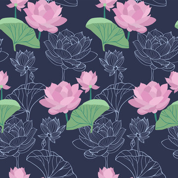 pattern with Beautiful lotus flowers. © margolana