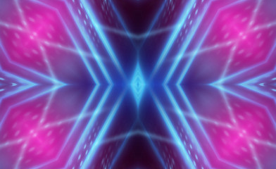 Dark abstract futuristic background. Neon lines glow. Neon lines, shapes. Pink-blue glow. Empty Stage Background