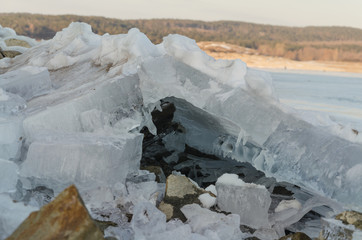 Ice hummocks on frozen lake