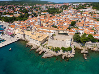 Fototapeta na wymiar Aerial scene of Krk town on Krk island, Croatia