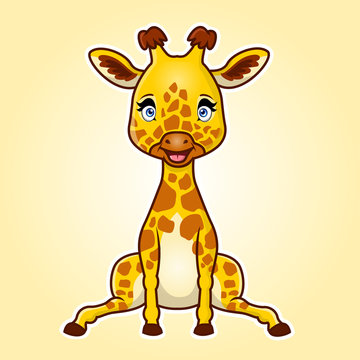 Cute cartoon giraffe sitting . Vector illustration.