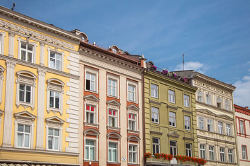 Fototapeta na wymiar Closeup of buildings on Market square in Lviv, Ukraine