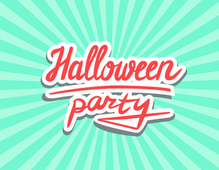 Halloween party vector lettering on a background with rays in retro style.