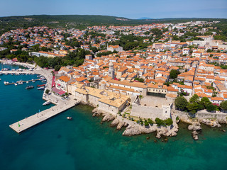 Naklejka na ściany i meble Aerial scene of Krk town on Krk island, Croatia