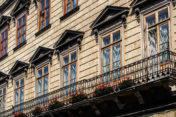 Closeup of ancient building in Lviv