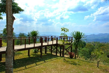 Noen Sawan Viewpoint, Srinakarin National Park, Kanchanaburi Province, Thailand.(Thai signboard says Noen Sawan viewpoint, Srinakarin National Park)​