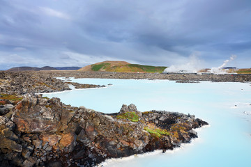 Fototapeta na wymiar Volcanic landscape of Blue Lagoon in Iceland, Europe