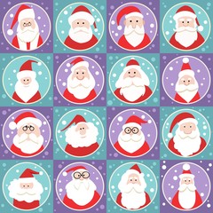 Set of diverse faces of Santa Clauses, set of icons. Christmas and New Year.