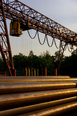 gantry crane and pipes