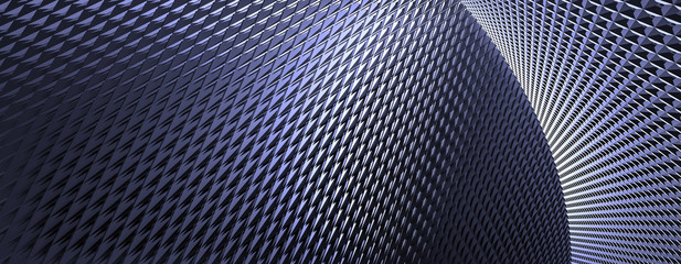 3d ILLUSTRATION, of abstract background, BLUE METAL MESH texture, wide panoramic for wallpaper