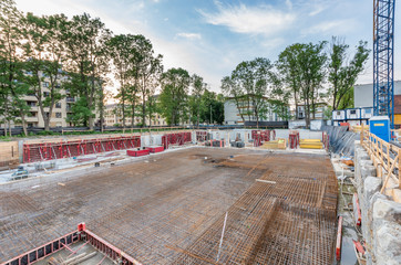 Construction site, concrete formwork in basement