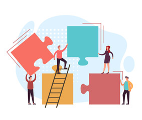 Business teamwork puzzle concept. Vector flat graphic design illustration