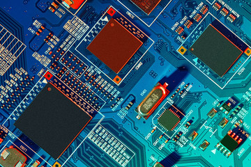 Electronic circuit board close up.