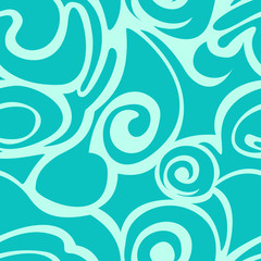 turquoise seamless pattern of waves and abstract shapes for printing on fabric and wrapping paper.