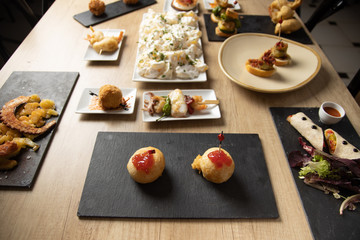 Variety of delicious Spanish tapas