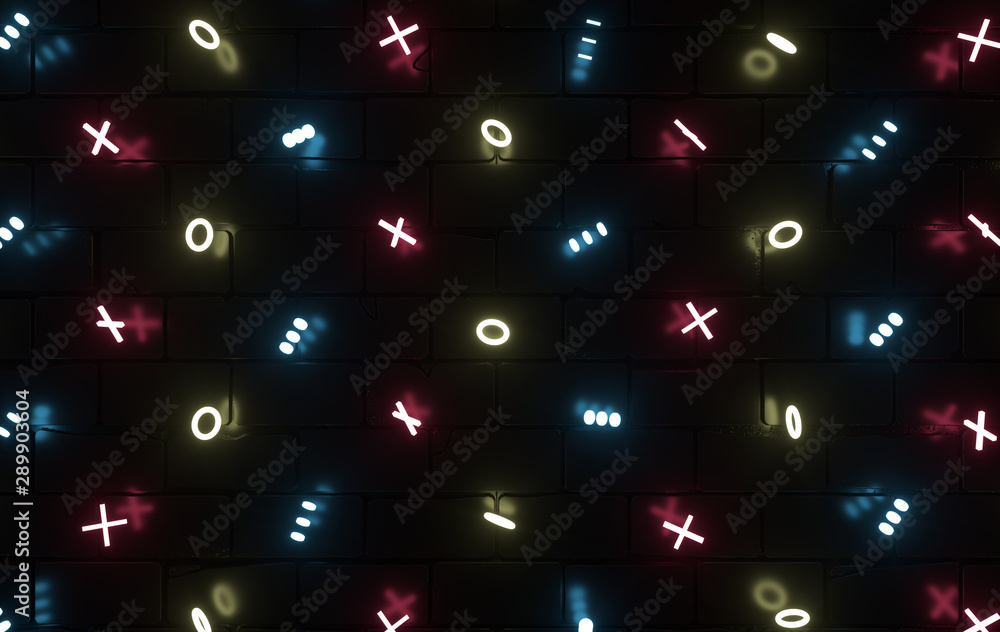 Poster computer generated minimalistic background with glowing neon cylinder, ring shapes. abstract geometr