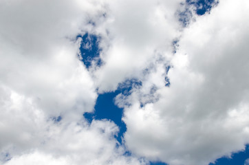 White fluffy clouds in a dark blue sky