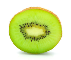 Naklejka na ściany i meble fresh kiwi fruit green color with small black seed slice Isolated on white background