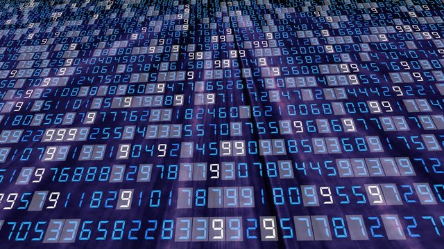Digital binary code background loop - Fly through abstract 3D rendering of a scientific technology data binary code network conveying connectivity, complexity and data flood of modern digital age
