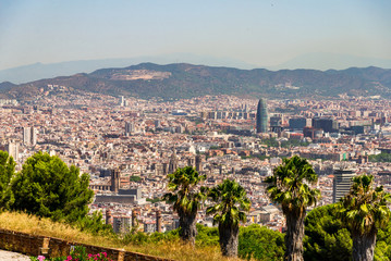 Fototapeta na wymiar Panoramic view at Barcelona city and mountains in Spain