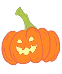Halloween pumpkin isolated on white. Hand drawn squash cartoon for graphic element. Flat design.