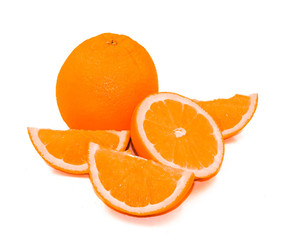 fresh orange fruits group slice decoration prepare for serve isolated on white background
