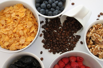 Healthy breakfast on white background